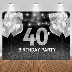 Aperturee - Black and Silver Balloon Happy 40th Birthday Backdrop