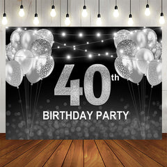 Aperturee - Black and Silver Balloon Happy 40th Birthday Backdrop