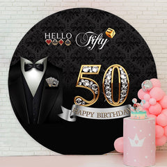 Aperturee - Black And Sliver 50th Round Birthday Backdrop