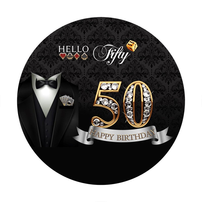 Aperturee - Black And Sliver 50th Round Birthday Backdrop