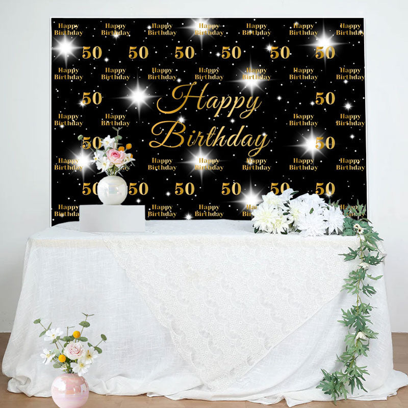 Aperturee - Black And Sparkle Star Happy 50th Birthday Backdrop