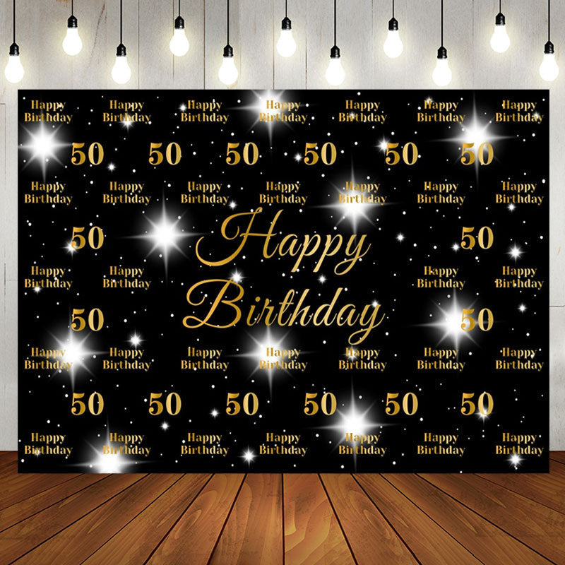 Aperturee - Black And Sparkle Star Happy 50th Birthday Backdrop