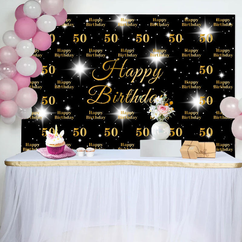 Aperturee - Black And Sparkle Star Happy 50th Birthday Backdrop