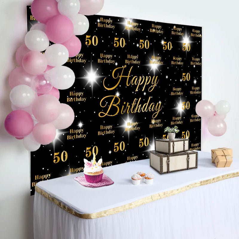 Aperturee - Black And Sparkle Star Happy 50th Birthday Backdrop