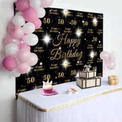 Aperturee - Black And Sparkle Star Happy 50th Birthday Backdrop