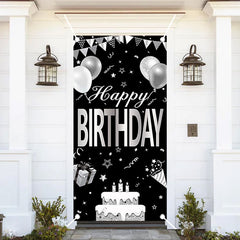 Aperturee - Black And White Cake Balloons Birthday Door Cover