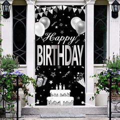 Aperturee - Black And White Cake Balloons Birthday Door Cover