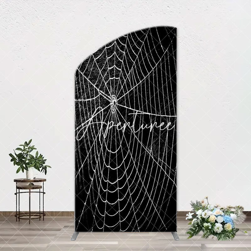 Aperturee - Black And White Cobweb Hero Arch Birthday Backdrop