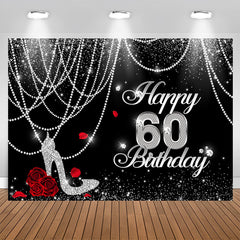 Aperturee - Black And White Glitter Happy 60Th Birthday Backdrop