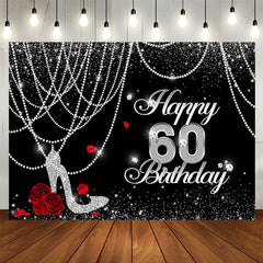 Aperturee - Black And White Glitter Happy 60Th Birthday Backdrop