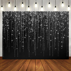 Aperturee - Black And White Line Glitter Happy Birthday Backdrop