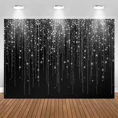 Aperturee - Black And White Line Glitter Happy Birthday Backdrop