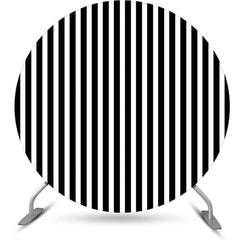 Aperturee Black And White Line Simple Round Birthday Backdrop