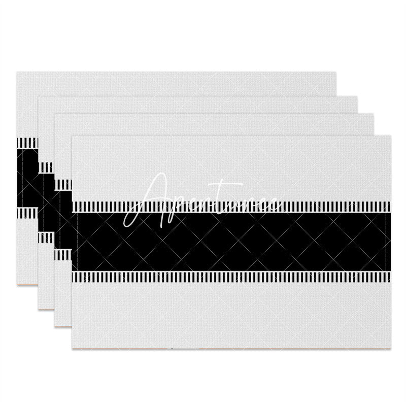 Aperturee - Black And White Lines Set Of 4 Placemats For Dinner