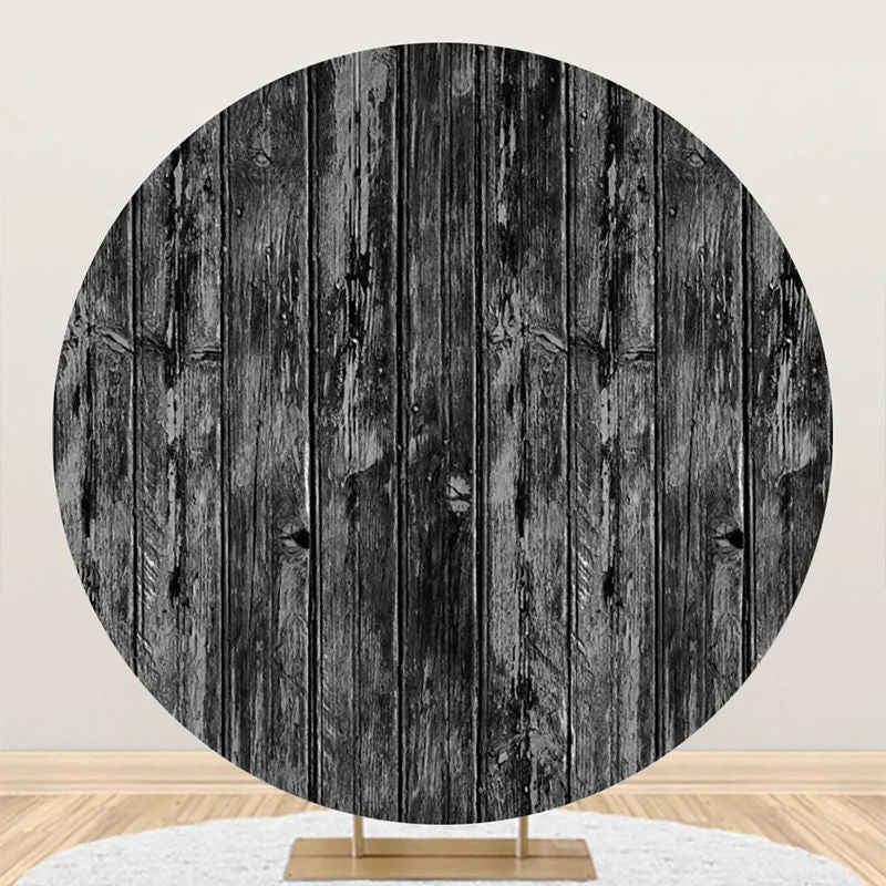 Aperturee - Black And White Retro Wood Wall Round Party Backdrop