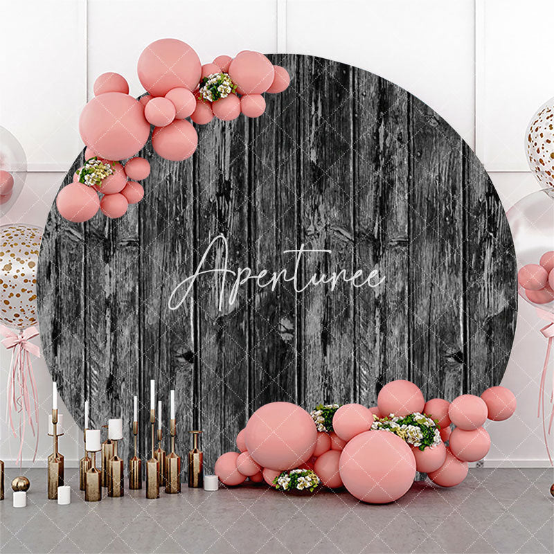 Aperturee - Black And White Retro Wood Wall Round Party Backdrop