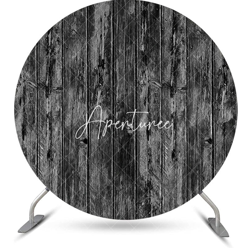 Aperturee - Black And White Retro Wood Wall Round Party Backdrop