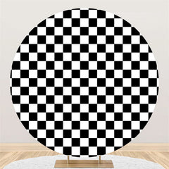 Aperturee Black And White Square Lattice Birthday Round Backdrop