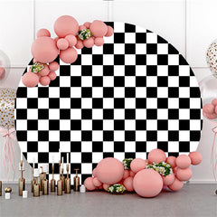 Aperturee Black And White Square Lattice Birthday Round Backdrop