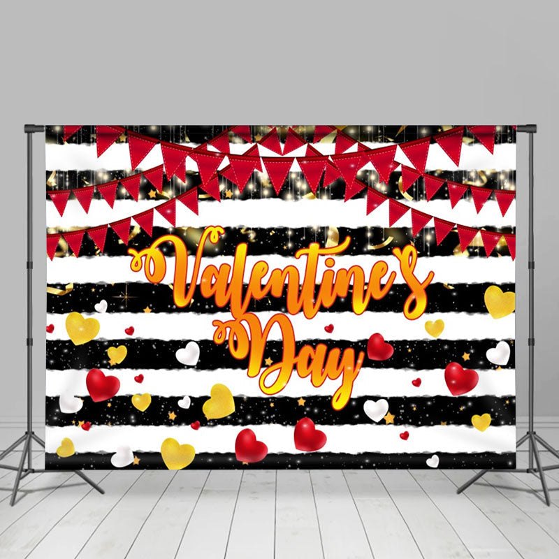 Aperturee - Black And White Stripe Heart Valentines Day Backdrop