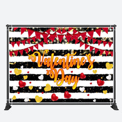 Aperturee - Black And White Stripe Heart Valentines Day Backdrop