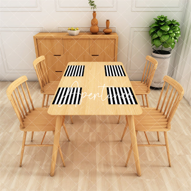 Aperturee - Black And White Stripe Simple Set Of 4 Placemats