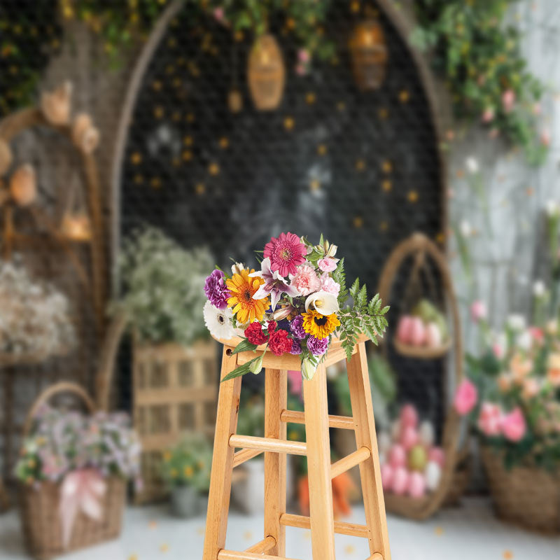 Aperturee - Black Arch Brown White Wall Floral Easter Backdrop