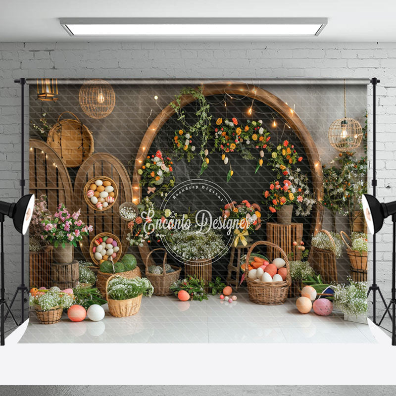 Aperturee - Black Arch Grey Wall Floral Easter Photo Backdrop