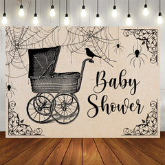 Aperturee - Black Baby Cart And Spider Halloween Baby Shower Backdrop