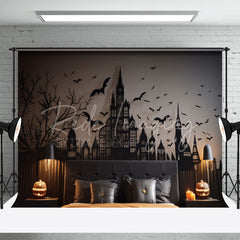 Aperturee - Black Bat Castle Halloween Photo Backdrop