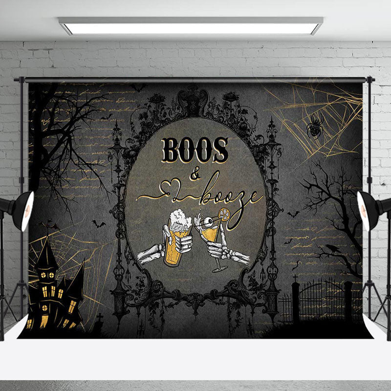 Aperturee - Black Beer Skull Boos And Booze Halloween Backdrop