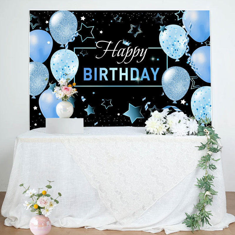 Aperturee - Black Blue Balloons Stars Happy Birthday Backdrop