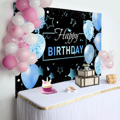 Aperturee - Black Blue Balloons Stars Happy Birthday Backdrop