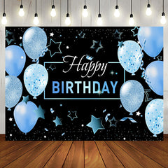 Aperturee - Black Blue Balloons Stars Happy Birthday Backdrop