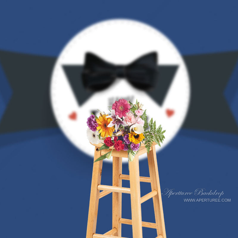 Aperturee - Black Bow Tie Blue Backdrop For Fathers Day Party