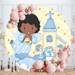 Aperturee - Black Boy And House Round Baby Shower Backdrop