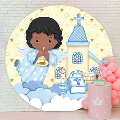 Aperturee - Black Boy And House Round Baby Shower Backdrop