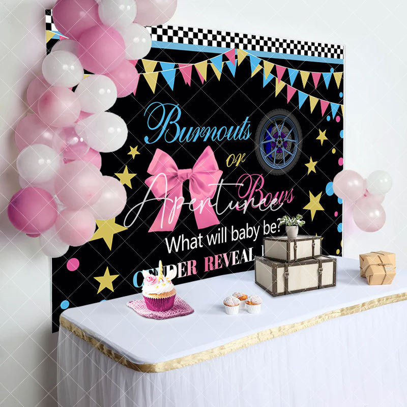 Aperturee - Black Burnouts Or Bows Gender Reveal Party Backdrop