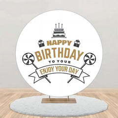 Aperturee - Black Cake Candy Gift Simple Round Birthday Backdrop