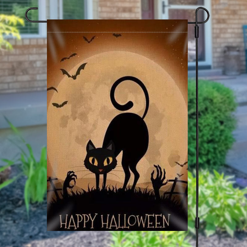 Aperturee - Black Cats Moon Halloween Yard Flag Outside Decor