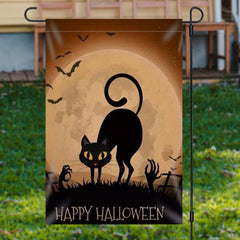 Aperturee - Black Cats Moon Halloween Yard Flag Outside Decor