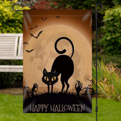 Aperturee - Black Cats Moon Halloween Yard Flag Outside Decor