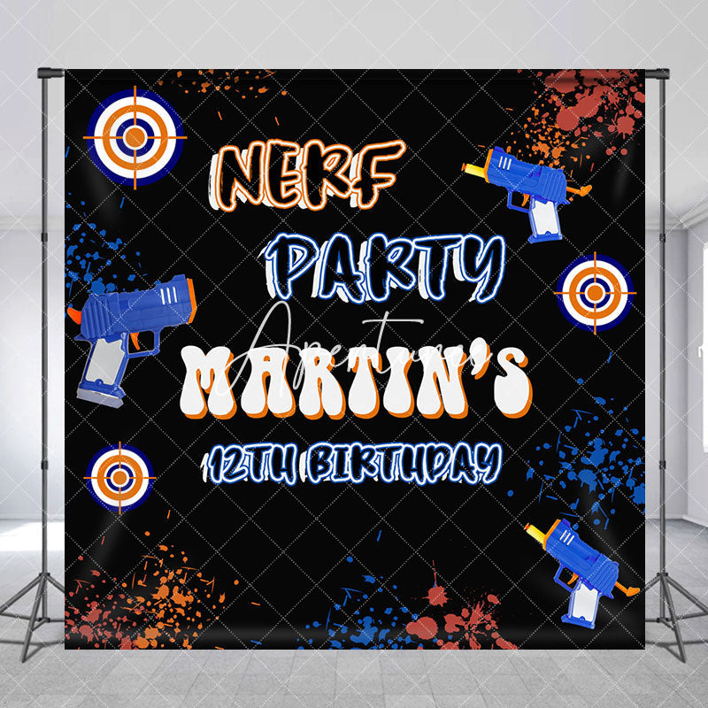 Aperturee - Black Custom Name Nerf 12th Birthday Party Backdrop