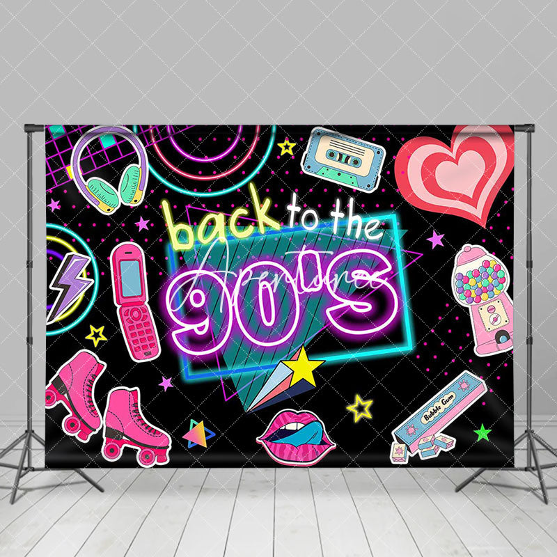 Aperturee - Black Disco Musical Back To The 90s Party Backdrop