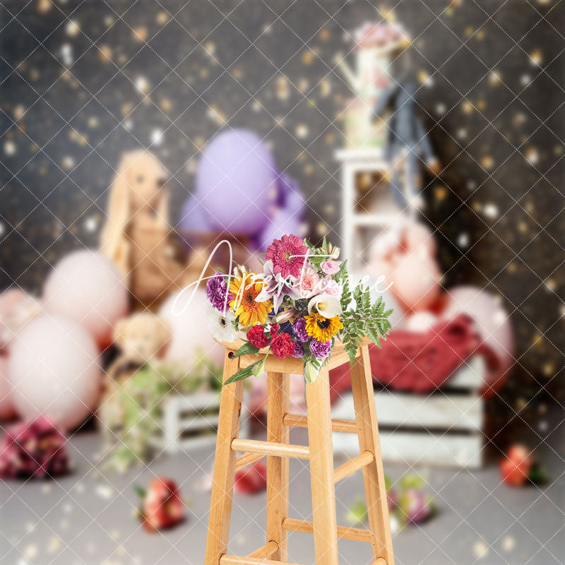 Aperturee - Black Doll Balloons Gold Sequins Cake Smash Backdrop