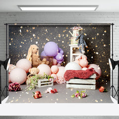 Aperturee - Black Doll Balloons Gold Sequins Cake Smash Backdrop