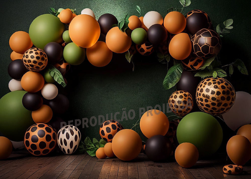 Aperturee - Black Dot Balloon Avocado Color Cake Smash Backdrop