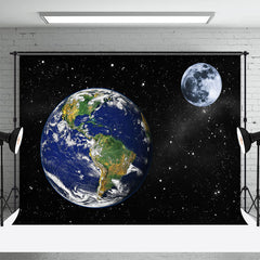 Aperturee - Black Earth Moon Stars Galaxy Backdrop For Party