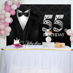 Aperturee - Black Elegant Happy 55th Birthday Backdrop For Men