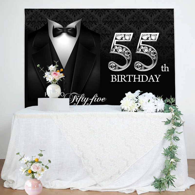 Aperturee - Black Elegant Happy 55th Birthday Backdrop For Men